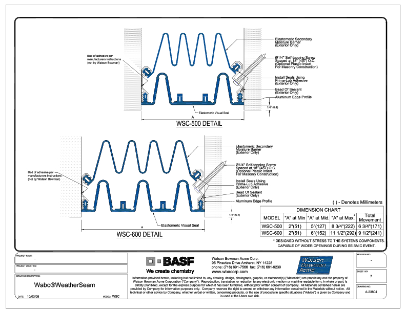 Wabo®WeatherSeam (WSC-500-600) CAD Detail Cover