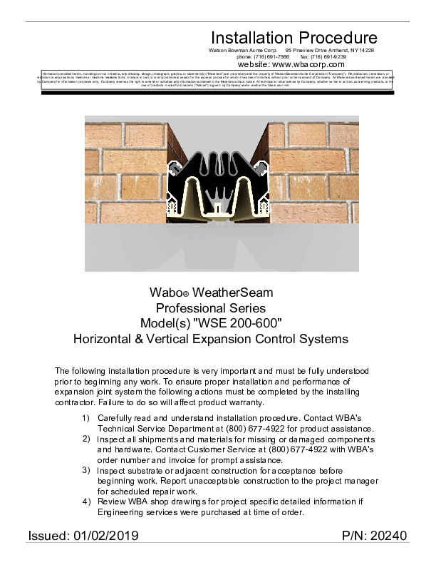 Wabo®WeatherSeam (WSE) Interior Installation Procedure Cover