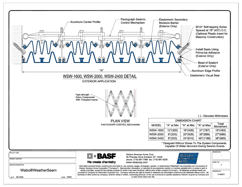 Wabo®WeatherSeam (WSW-1600-2400) Exterior CAD Detail Cover