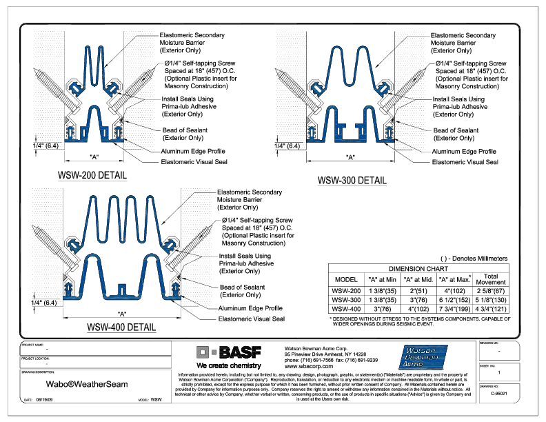 Wabo®WeatherSeam (WSW-200-400) CAD Detail Cover