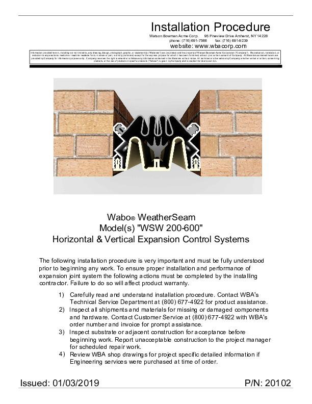 Wabo®WeatherSeam (WSW 200-600) Installation Procedure Cover