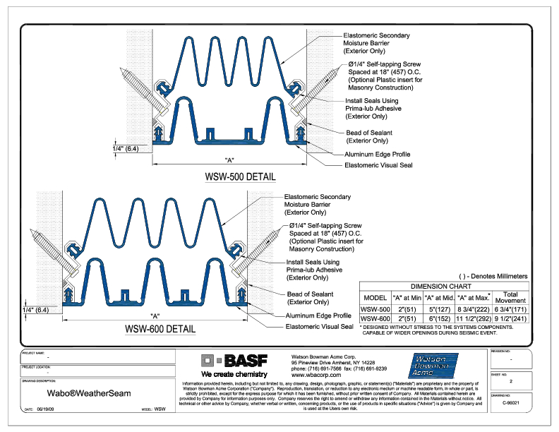 Wabo®WeatherSeam (WSW-500-600) CAD Detail Cover