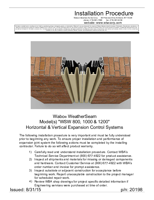 Wabo®WeatherSeam (WSW 800-1200) Installation Procedure Cover