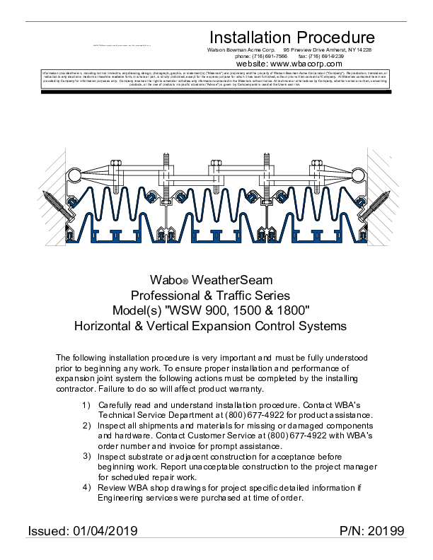 Wabo®WeatherSeam (WSW 900-1800) Installation Procedure Cover