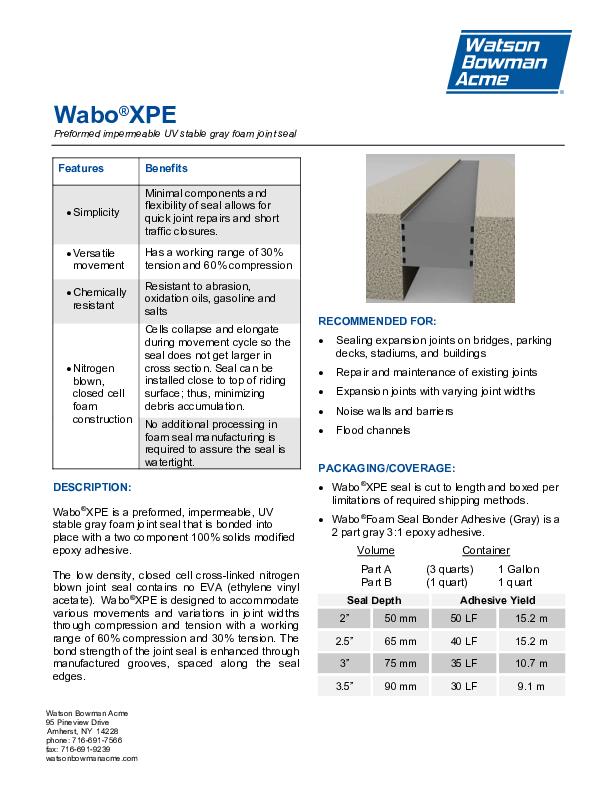 Wabo®XPE Technical Data Sheet Cover