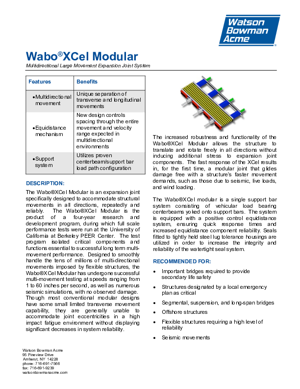 Wabo®XCel Modular Technical Data Sheet Cover