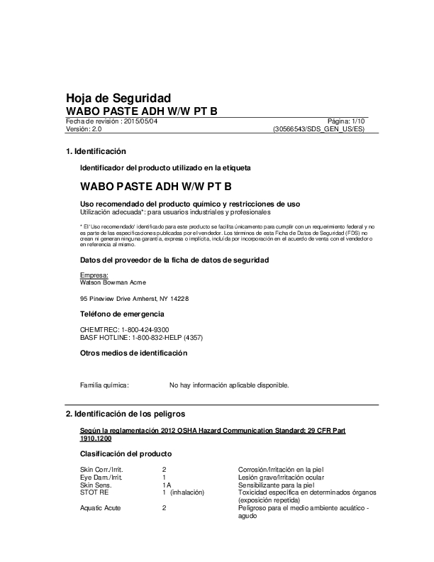 Wabo Paste Adh WW Pt B SDS US ES Cover