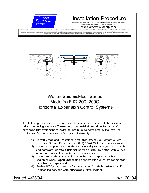 Wabo®SeismicFloor (FJG-200, 400, 2400) Installation Cover